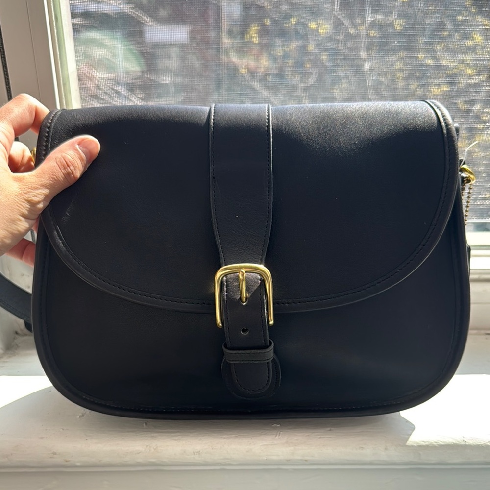 Vintage Coach Saddle Black Leather Bag